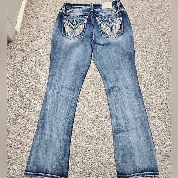 Miss Me Blue Jeans with Silver Wing Embellishments - Picture 7 of 15